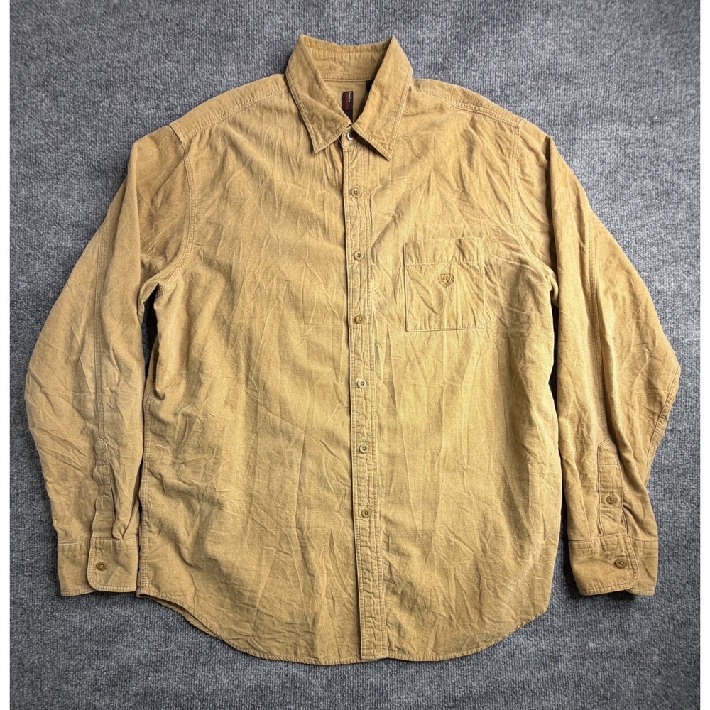 Perry Ellis America Mens XL Tan Corduroy Button Up Shirt Western Long Sleeve